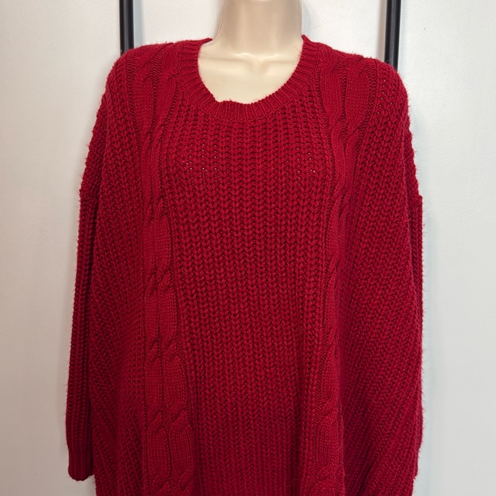 Red Torrid Sweater with Black tie closure in back Red Knit Chunky Cable Size 4